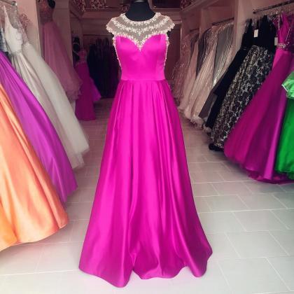 A Line Prom Dress, Crystals Prom Dress, Pink Prom..