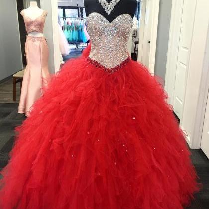 Princess Prom Ball Gown, Red Quinceanera Dresses,..