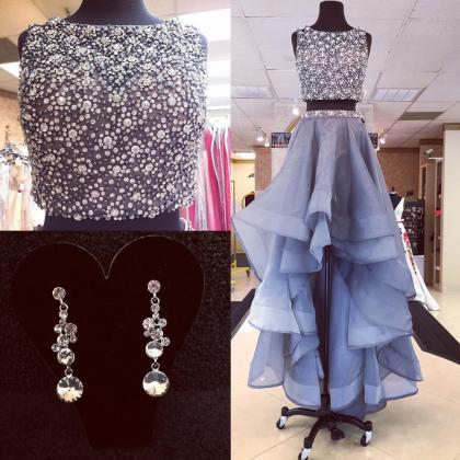 Tiered Prom Dress, Rhinestones Prom Dress, 2 Piece..