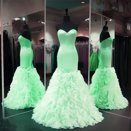 Mint Green Evening Dress, Tiered Evening Dress,..