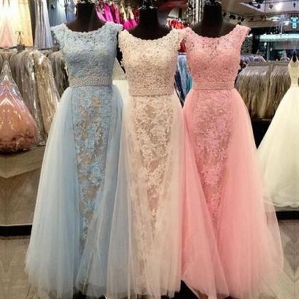 Detachable Prom Dress, Lace Prom Dress, Sleeveless..