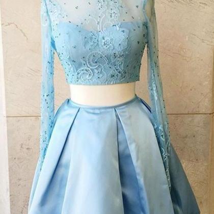 Two Piece Prom Dresses, Blue Prom D..