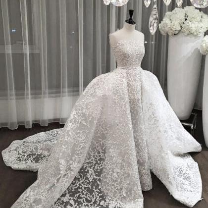 Strapless Lace Wedding Dress Featuring Detachable..
