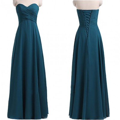 Teal Blue Bridesmaid Dress, Long Br..