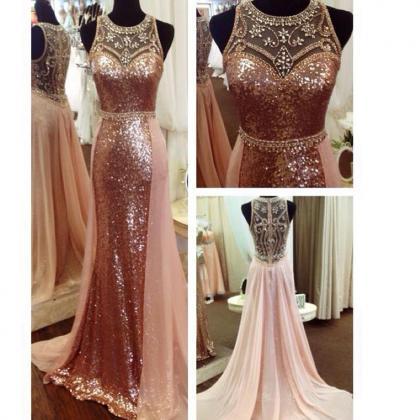 Rose Gold Sequin Evening Dress, Dusty Pink Evening..