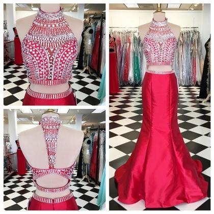 2 Piece Prom Dress, Beaded Evening Dress, Mermaid..