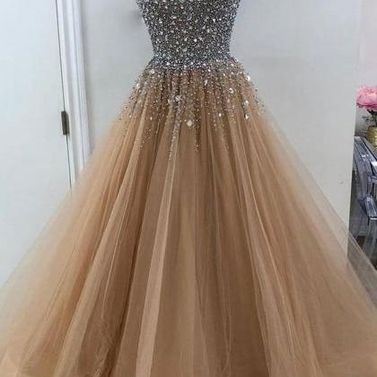 Champagne Prom Dress, Beaded Prom Dress, Luxury..
