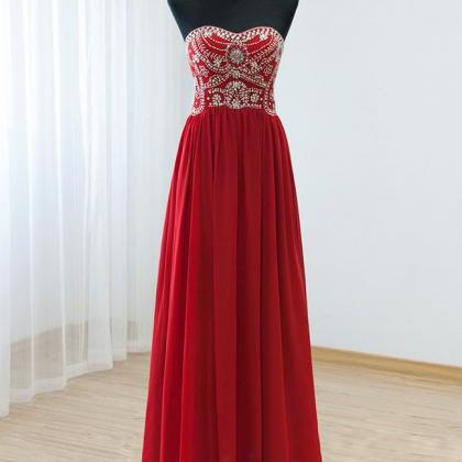 Red Prom Dress, Beaded Prom Dress, Chiffon Prom..