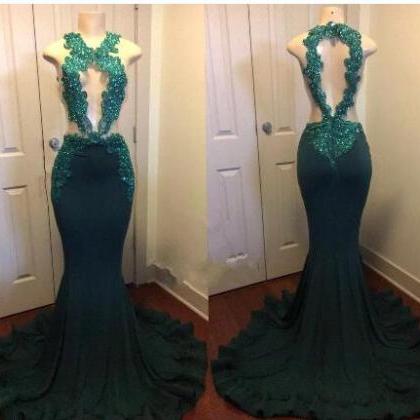 Mermaid Evening Dress, Hunter Green Evening Dress,..