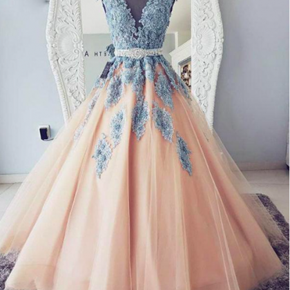 Ball Gown Prom Dress, Peach Prom Dress,lace..