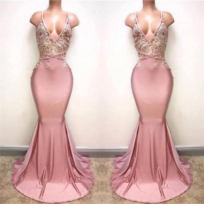 Pink Evening Dress, Sexy Formal Dress, Lace..