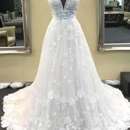 A Line Wedding Dress, Boho Wedding Dress, Lace..