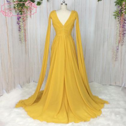 Yellow Bridesmaid Dress, Chiffon Bridesmaid Dress,..