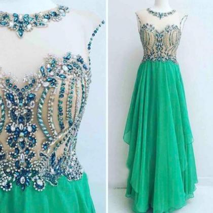Green Prom Dress, Beaded Prom Dress, Cap Sleeve..