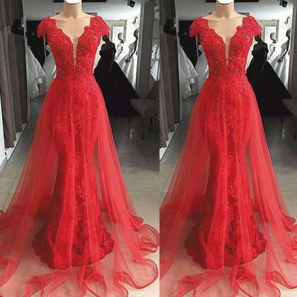 Red Evening Dress, Detachable Skirt Evening Dress,..