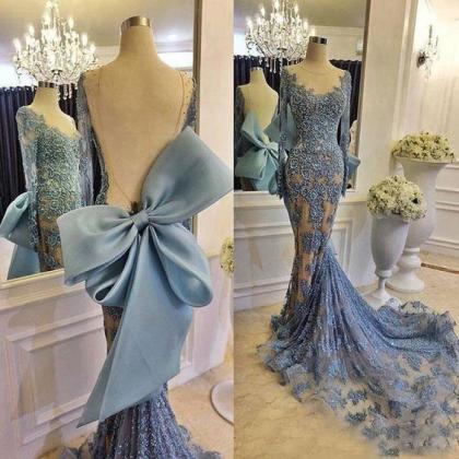 Modest Evening Dress, Dusty Blue Evening Dresses,..