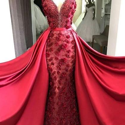 Red Evening Dress, Detachable Skirt Evening Dress,..