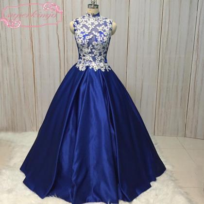 Royal Blue Prom Dress, Vintage Prom Dress, Satin..