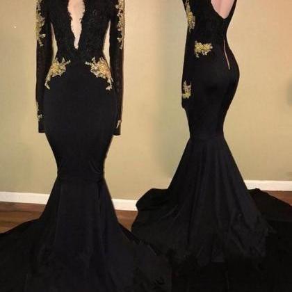 Black Evening Dress, Modest Evening Dress, Vintage..