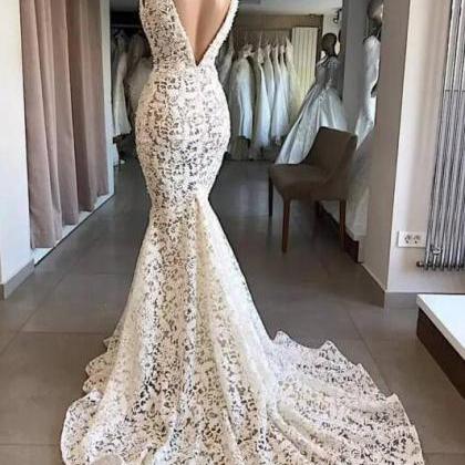 mermaid wedding dress, lace appliqu..