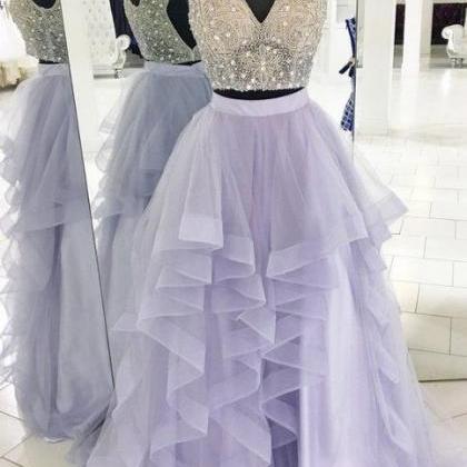 Lavender Prom Dress, Beaded Prom Dress, Crystal..