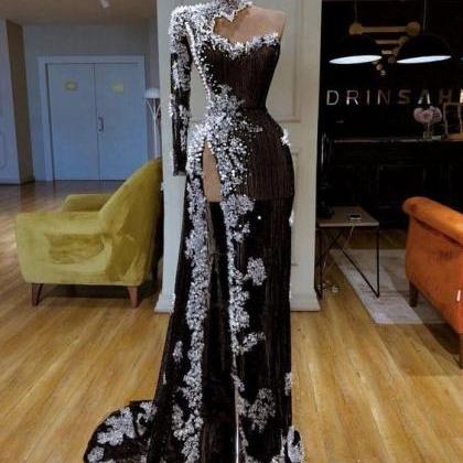 Black Evening Dress, Modest Evening Dress, Luxury..