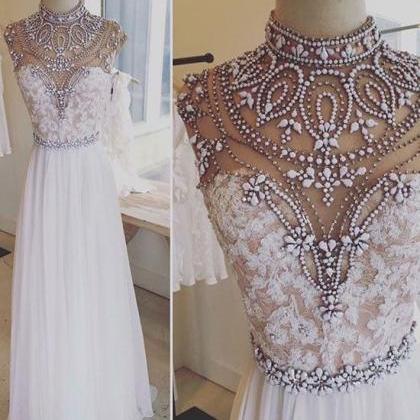 White Prom Dress, Crystals Prom Dress, Beaded Prom..
