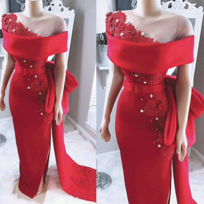 Red Evening Dresses, Lace Applique Evening Dress,..