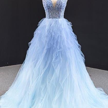 Blue Prom Dress, Beaded Prom Dress, Vestido De..