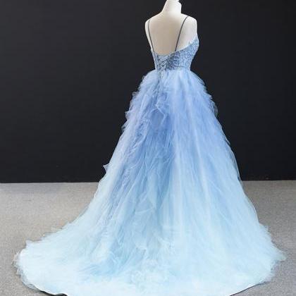 Blue Prom Dress, Beaded Prom Dress, Vestido De..