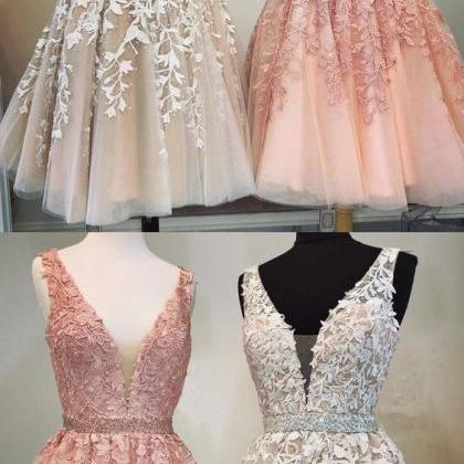 Lace Applique Prom Dress, Short Prom Dresses, Lace..