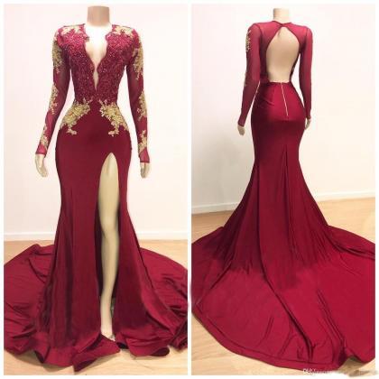 Modest Evening Dress, Red Evening Dresses, Long..