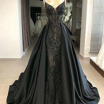 Detachable Skirt Prom Dress, Black Prom Dress,..