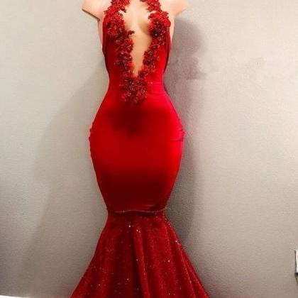 Red Sparkly Evening Dress, Red Evening Dress, High..