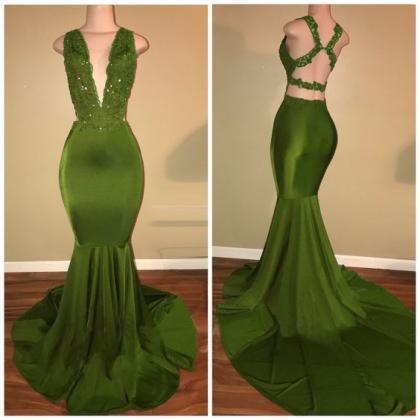 Green Evening Dress, Sexy Formal Dresses, Vestido..