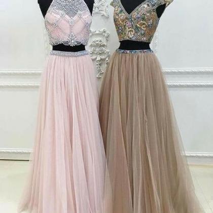 2 Piece Prom Dresses, Pink Prom Dresses, Prom..