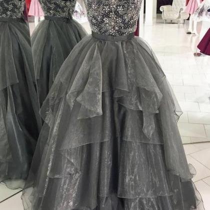 Black Prom Dresses, Beaded Prom Dress, Organza..