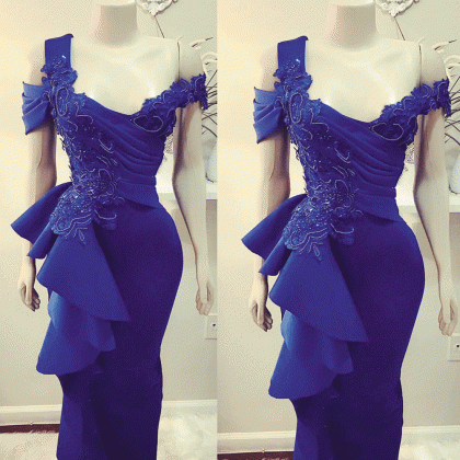 Royal Blue Evening Dress, Beaded Evening Dress,..