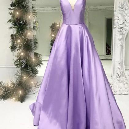 Purple Prom Dress, V Neck Prom Dress, Senior..