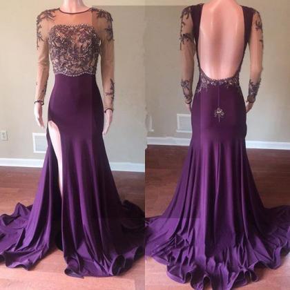 Purple Evening Dress,sexy Formal Dress, Backless..