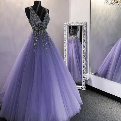 Purple Prom Dresses, Lavender Prom Dresses, Beaded..