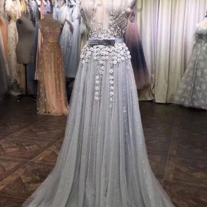 Silver Prom Dresses, Sleeveless Prom Dress,..