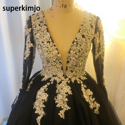 Ball Gown Prom Dresses, Black Prom Dress, Beaded..