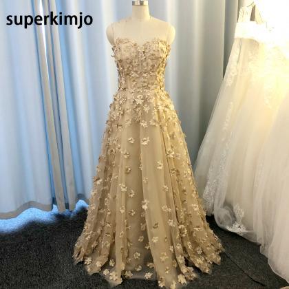 Gold Prom Dresses, Floral Prom Dress, Vestido De..