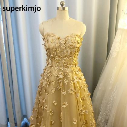 Gold Prom Dresses, Floral Prom Dress, Vestido De..