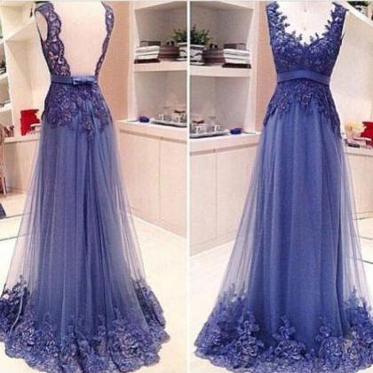 Elegant Prom Dresses, Blue Prom Dress, Sleeveless..