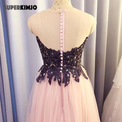 Pink Prom Dresses, Lace Applique Prom Dress,..