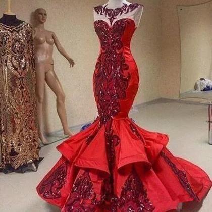 Red Evening Dress, Tiered Evening Dresses, Sparkly..