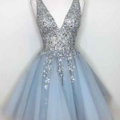Silver Gray Prom Dress, Homecoming Dresses Short,..