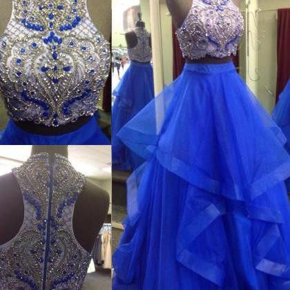 2 Piece Prom Dresses, Royal Blue Prom Dresses,..